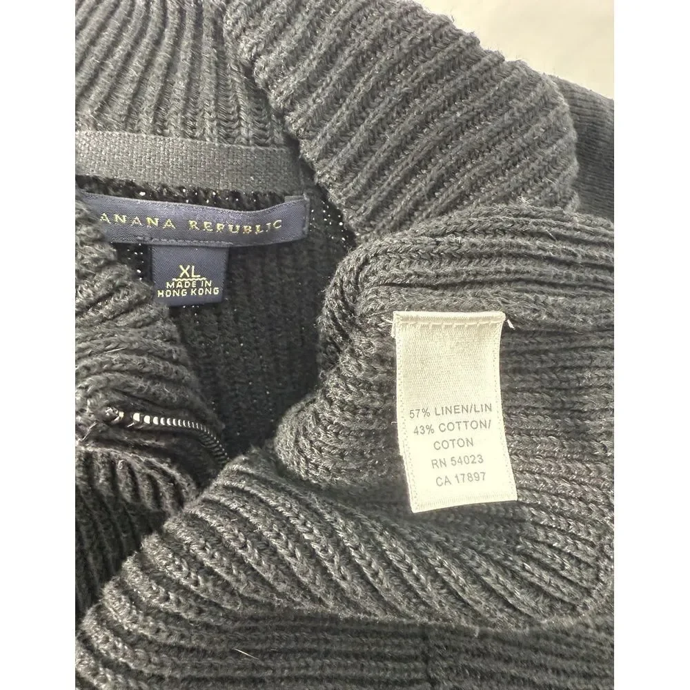 Banana Republic Black Full Zip Linen/Cotton Ribbed Sweater Cardigan‎ Mens SZ XL